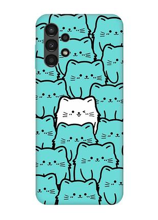 Матовий бірюзовий чохол на samsung galaxy a13 4g котики (принт 392)