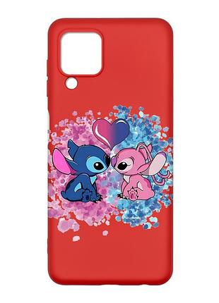Матовий червоний чохол на samsung galaxy m32/a22/m22 4g стіч і ангел (принт 391)