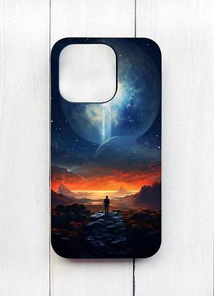 Матовый чехол на iphone 15 plus черный космос (принт 247)