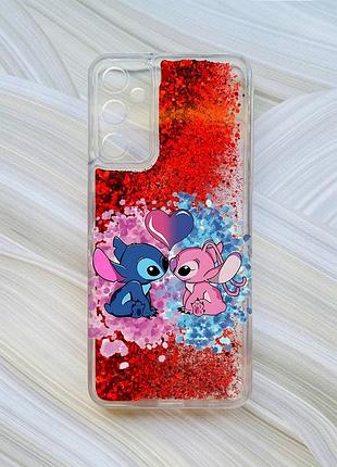 Чехол с плавающими красными блестками на samsung a15 (a155) / m15 стич и ангел (принт 391)