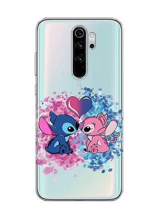 Прозрачный чехол на xiaomi redmi note 8 pro стич и ангел (принт 391)