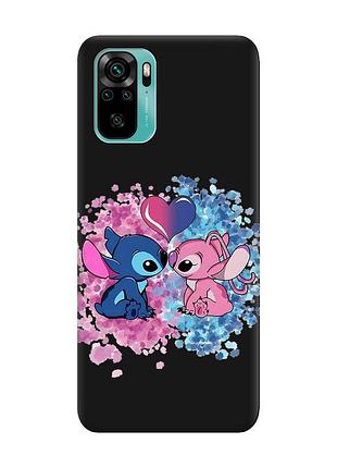 Матовий чорний чохол на xiaomi redmi note 10 / note 10s стіч і ангел (принт 391)