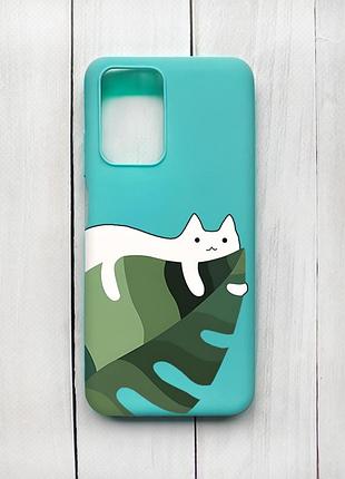 Матовий чохол на xiaomi redmi 10 бірюзовий кіт на листку (принт 367)