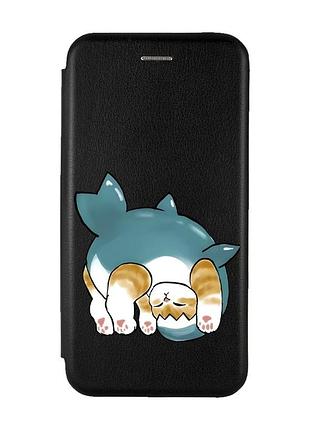 Чехол-книжка черный с рисунком на samsung galaxy m51 котенок акула (принт 378)