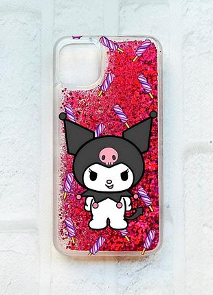 Чехол с плавающими блестками на iphone 11 розовый куроми (принт 390)