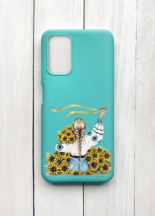 Матовий чохол на xiaomi redmi 9t бірюзовий дівчина зі стрічкою (принт 25)