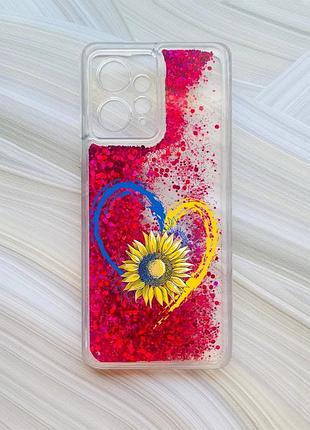 Чохол з плаваючими рожевими блискітками на xiaomi redmi note 12 4g серце і сонях (принт 260)