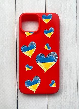 Матовый чехол на iphone 15 красный сердечка. украина (принт 258)