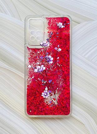 Чохол з плаваючими блискітками на xiaomi redmi note 11 pro рожевий гілочка квітів (принт 278)