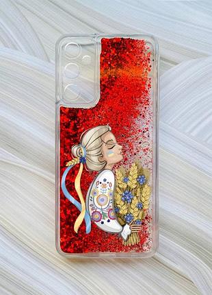 Чохол з плаваючими червоними блискітками на samsung a15 (a155) / m15 українка з колосками (принт 173)