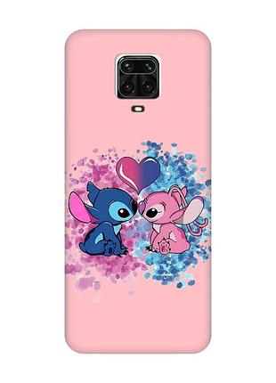 Матовий рожевий чохол на xiaomi redmi note 9 pro / 9s / 9 pro max стіч і ангел (принт 391)