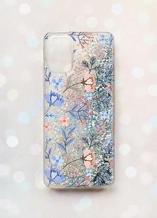 Чохол з плаваючими блискітками на samsung galaxy a02s срібний :: квітковий фон (принт 371)