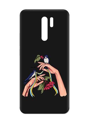 Матовий чорний чохол на xiaomi redmi 9 :: ластівки (принт 15)