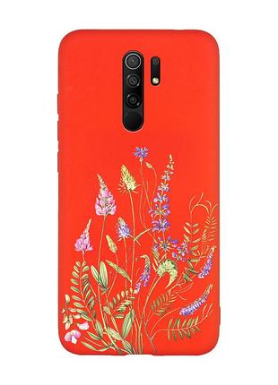 Матовый красный чехол на xiaomi redmi note 8 pro :: цветочная идиллия (принт 382)