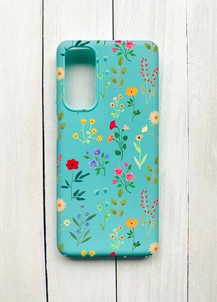 Матовый чехол на samsung galaxy m54 бирюзовый цветочный фон (принт 269)