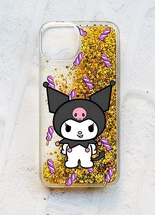 Чехол с плавающими блестками на iphone 13 золотой куроми (принт 390)