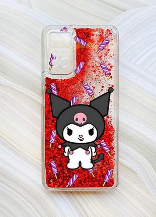 Чехол с плавающими блестками на xiaomi redmi note 11 pro красный куроми (принт 390)
