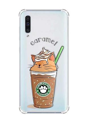Чехол с утолщёнными углами на samsung galaxy а50 (2019) а505 :: капучино котик (принт 97)