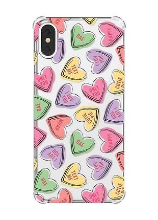 Чохол з потовщеними кутами на iphone x/xs :: сердечка з текстом (принт 333)