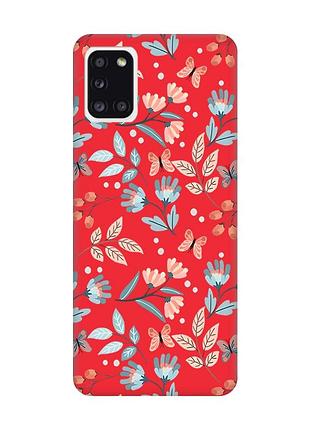 Матовый красный чехол на samsung galaxy a31 :: цветочный фон (принт 370)