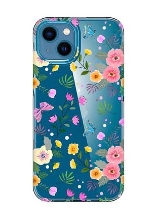 Прозорий чохол для iphone 13 mini :: квітковий фон (принт 369)