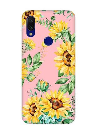 Матовий чохол з рожевими боками на xiaomi redmi 7 :: соняхи /принт 288/