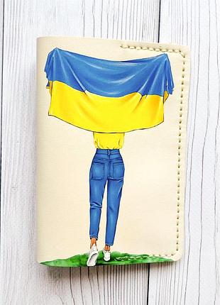 Шкіряна обкладинка на паспорт книжку біла (принт 263)