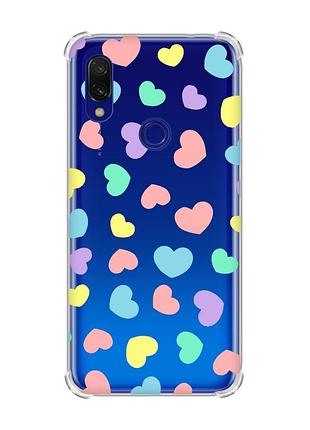 Чехол с утолщёнными углами на xiaomi redmi 7 :: разноцветные сердечка /принт 335/