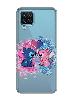 Прозрачный чехол на samsung galaxy a12 4g стич и ангел (принт 391)
