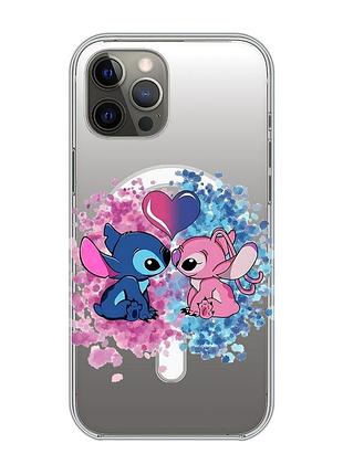 Магнитный чехол на iphone 12 pro max с поддержкой magsafe стич и ангел (принт 391)