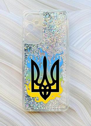 Чехол с плавающими блестками на samsung galaxy a35 (a356) серебристый :: тризуб пламя (принт 257)