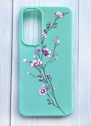 Матовый бирюзовый чехол на samsung galaxy s24 fe веточка цветов (принт 278)