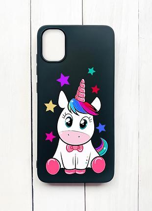 Матовий чохол на samsung galaxy a05 (a055) чорний :: єдиноріг (принт 102)
