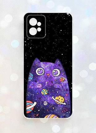 Чехол с утолщёнными углами на motorola moto g32 :: фиолетовая кошка (принт 361)