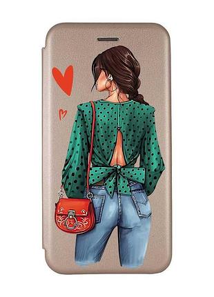 Чохол-книжка з малюнком для samsung galaxy a02/a022 (2021) золотий :: дівчина в зеленому (принт 224)