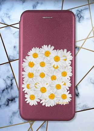 Чехол-книжка с рисунком для xiaomi redmi note 13 4g бордовый :: букет ромашек (принт 40)
