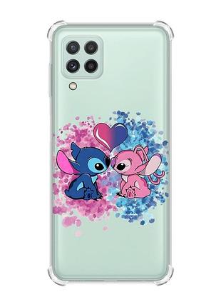 Чехол с утолщёнными углами на samsung galaxy a22 5g / a22s 5g стич и ангел (принт 391)
