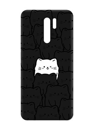 Матовый черный чехол на xiaomi redmi 9 котики (принт 392)