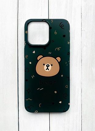 Матовий чохол на iphone 15 pro max чорний :: ведмедик (принт 76)