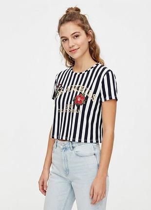 Футболка в полоску с вышивкой zara trafaluc