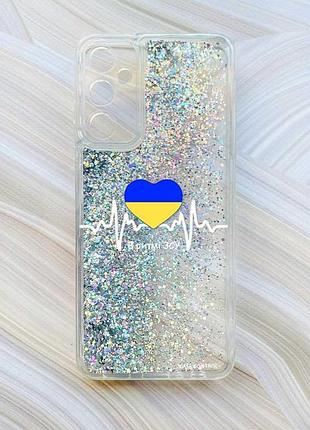 Чехол с плавающими блестками на samsung galaxy a05s (a057) серебристый :: в ритме зсу (принт 71)