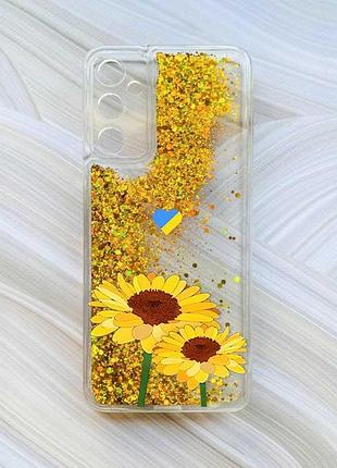 Чохол з плаваючими блискітками на samsung galaxy a35 (a356) золотий :: жовті квіти (принт 364)