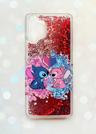 Чохол з плаваючими блискітками samsung galaxy a32 червоний стіч і ангел (принт 391)