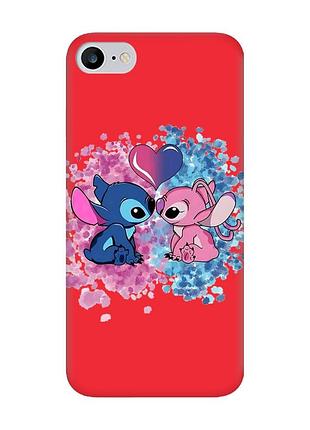 Матовый красный чехол на iphone 7 / 8 стич и ангел (принт 391)