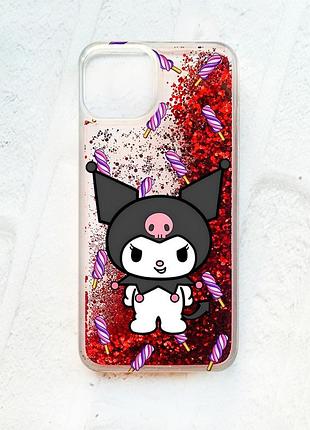 Чехол с плавающими блестками на iphone 14 красный куроми (принт 390)