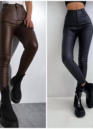 Стильні брюки еко-шкіра на тонкому флісі на осінь-весну, брюки skinny