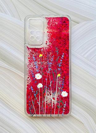 Чохол з плаваючими блискітками на xiaomi redmi note 11 pro рожевий польові квіти (принт 270)