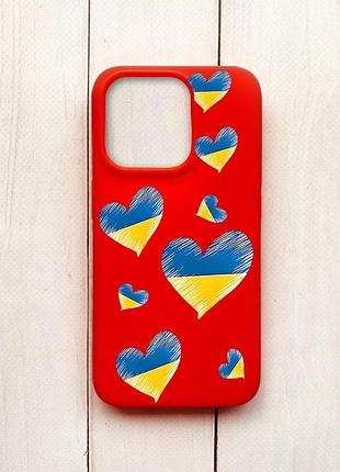 Матовый чехол на iphone 15 pro красный сердечка. украина (принт 258)