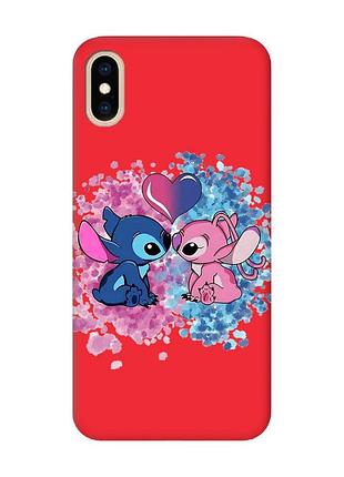 Матовий червоний чохол на iphone xs max стіч і ангел (принт 391)