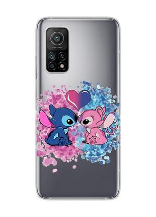 Прозрачный чехол на xiaomi mi 10t/mi 10t pro стич и ангел (принт 391)